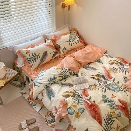 绵庭家纺 2024新款全棉喷气床裙款四件套 梦田