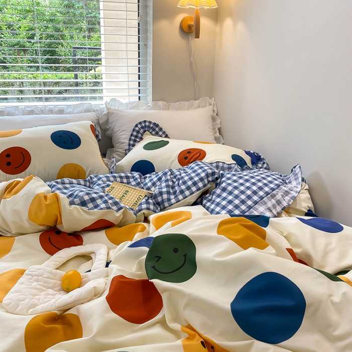 91家纺网 家纺一手货源 找家纺 绵庭家纺 2024新款全棉喷气床裙款四件套 你好色彩