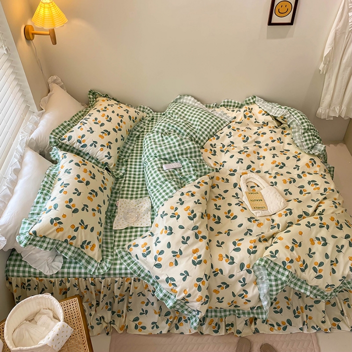 91家纺网 家纺一手货源 找家纺 绵庭家纺 2024新款全棉喷气床裙款四件套 硕果