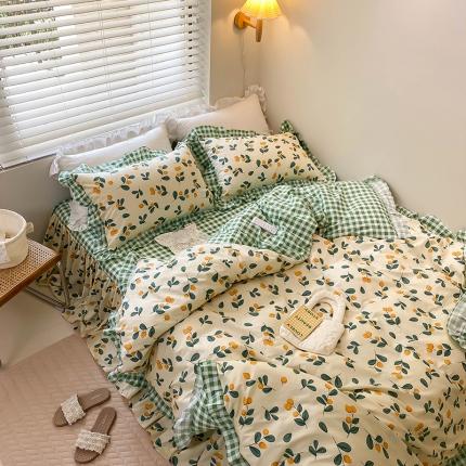 绵庭家纺 2024新款全棉喷气床裙款四件套 硕果