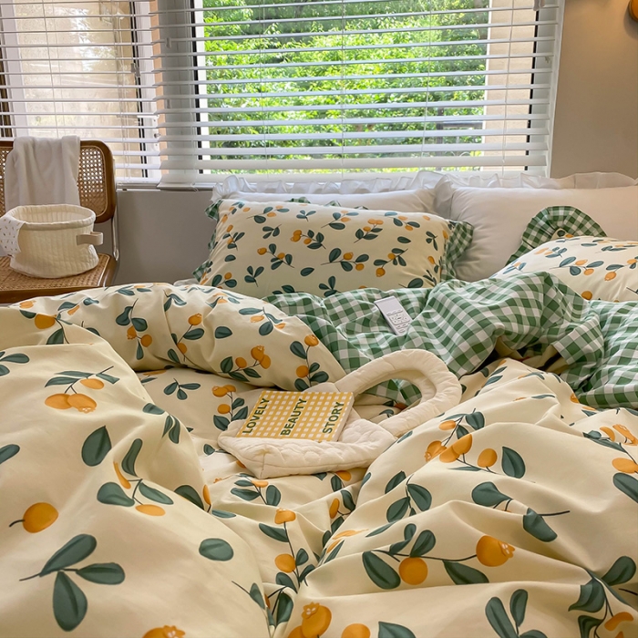 91家纺网 家纺一手货源 找家纺 绵庭家纺 2024新款全棉喷气床裙款四件套 硕果