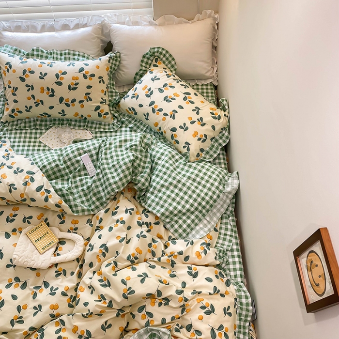 91家纺网 家纺一手货源 找家纺 绵庭家纺 2024新款全棉喷气床裙款四件套 硕果