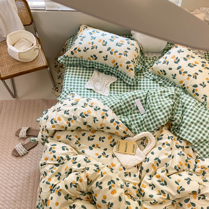 91家纺网 家纺一手货源 找家纺 绵庭家纺 2024新款全棉喷气床裙款四件套 硕果