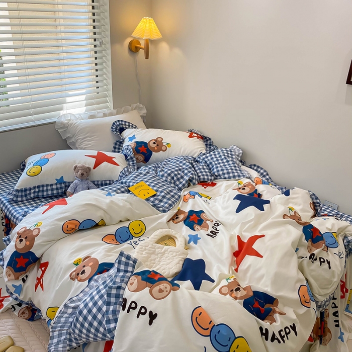 91家纺网 家纺一手货源 找家纺 绵庭家纺 2024新款全棉喷气床裙款四件套 汤姆小熊