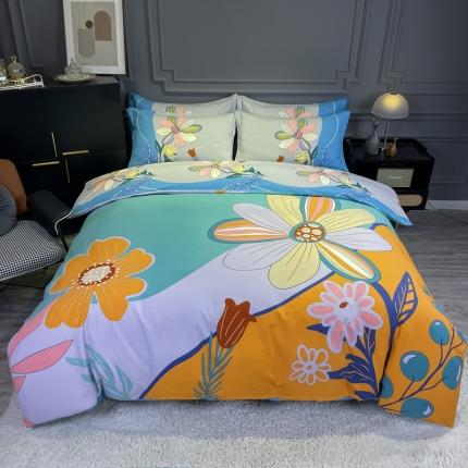 91家纺网 家纺一手货源 找家纺 金爱家 2021新款大版磨毛花卉系列四件套 恬静时光-黄