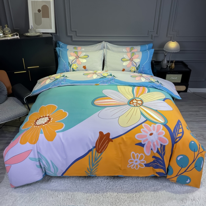 91家纺网 家纺一手货源 找家纺 金爱家 2021新款大版磨毛花卉系列四件套 恬静时光-黄