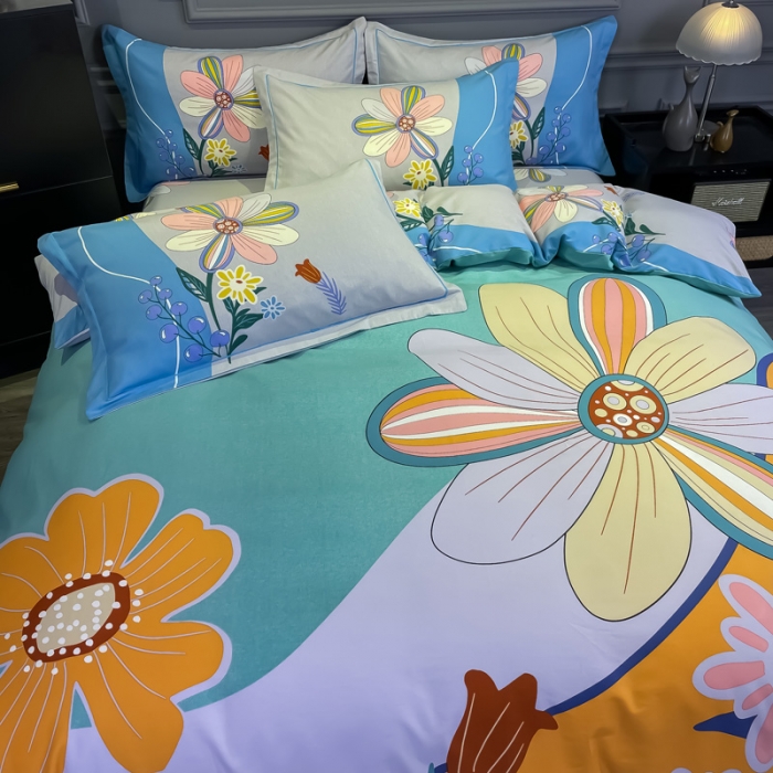 91家纺网 家纺一手货源 找家纺 金爱家 2021新款大版磨毛花卉系列四件套 恬静时光-黄