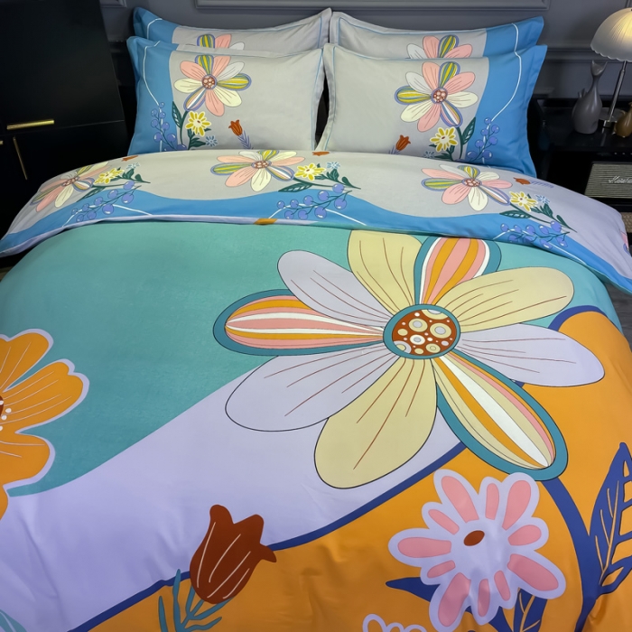 91家纺网 家纺一手货源 找家纺 金爱家 2021新款大版磨毛花卉系列四件套 恬静时光-黄