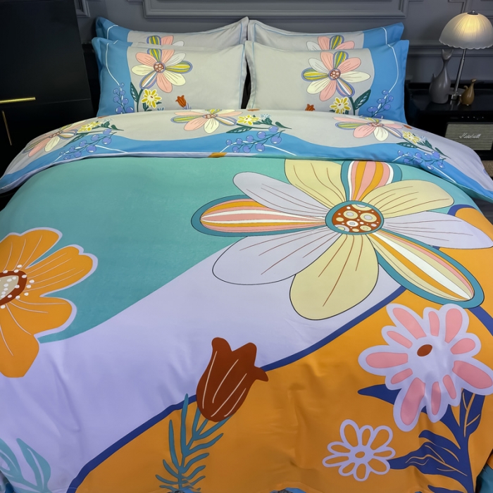 91家纺网 家纺一手货源 找家纺 金爱家 2021新款大版磨毛花卉系列四件套 恬静时光-黄