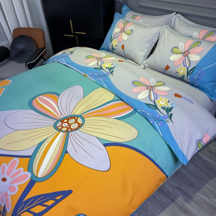 91家纺网 家纺一手货源 找家纺 金爱家 2021新款大版磨毛花卉系列四件套 恬静时光-黄