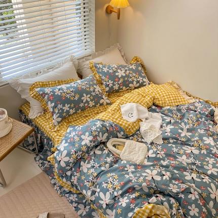 91家纺网 家纺一手货源 找家纺 绵庭家纺 2024新款全棉喷气床裙款四件套 雾里看花