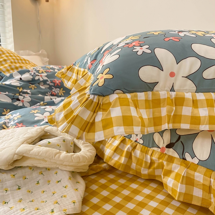 91家纺网 家纺一手货源 找家纺 绵庭家纺 2024新款全棉喷气床裙款四件套 雾里看花