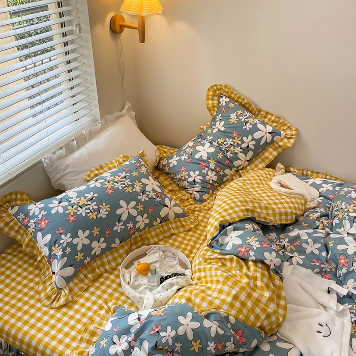 91家纺网 家纺一手货源 找家纺 绵庭家纺 2024新款全棉喷气床裙款四件套 雾里看花