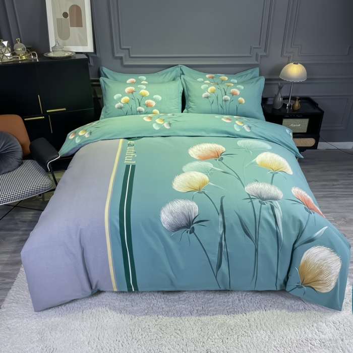 91家纺网 家纺一手货源 找家纺 金爱家 2021新款大版磨毛花卉系列四件套 甜蜜蜜-蓝