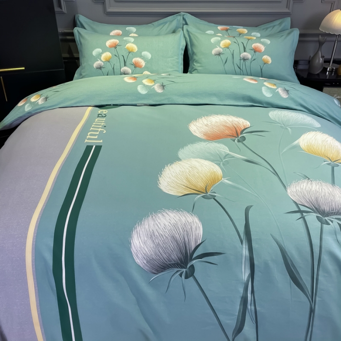 91家纺网 家纺一手货源 找家纺 金爱家 2021新款大版磨毛花卉系列四件套 甜蜜蜜-蓝