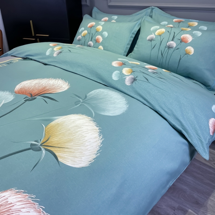 91家纺网 家纺一手货源 找家纺 金爱家 2021新款大版磨毛花卉系列四件套 甜蜜蜜-蓝