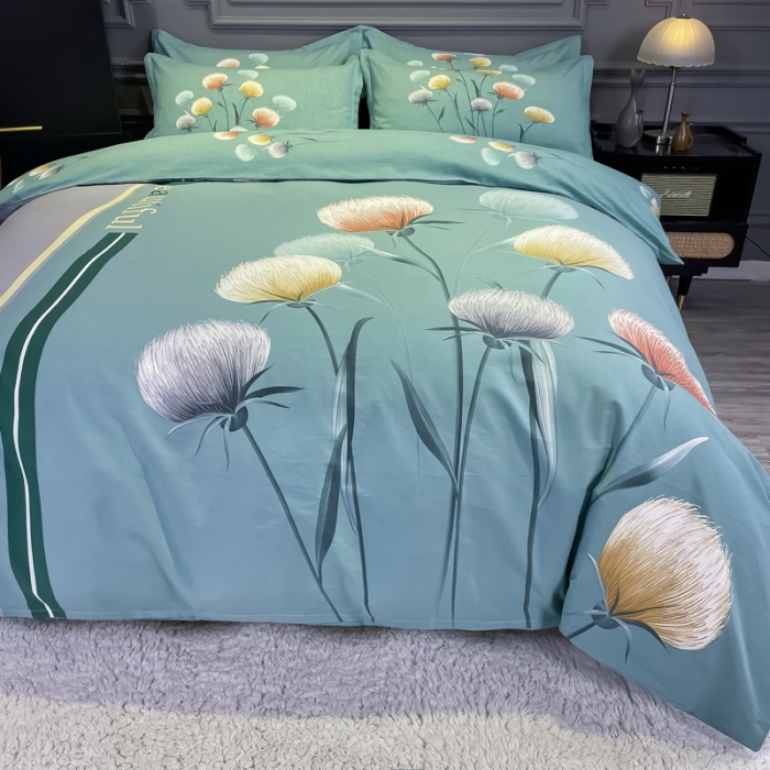 91家纺网 家纺一手货源 找家纺 金爱家 2021新款大版磨毛花卉系列四件套 甜蜜蜜-蓝