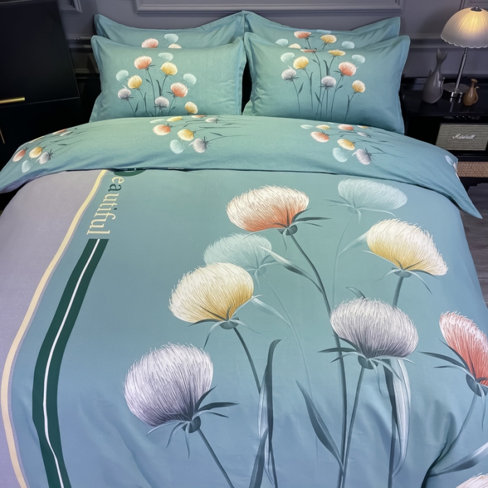 91家纺网 家纺一手货源 找家纺 金爱家 2021新款大版磨毛花卉系列四件套 甜蜜蜜-蓝