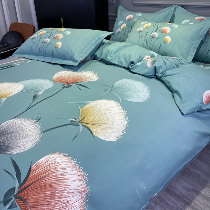 91家纺网 家纺一手货源 找家纺 金爱家 2021新款大版磨毛花卉系列四件套 甜蜜蜜-蓝