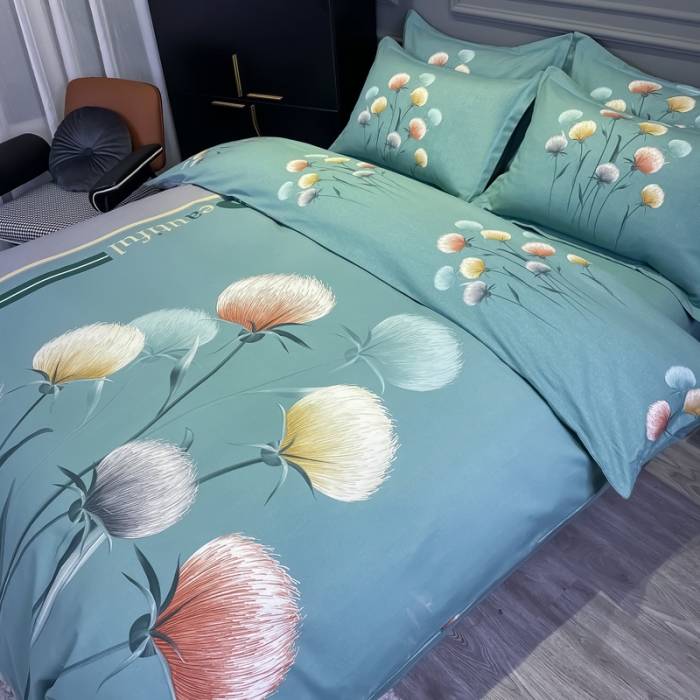 91家纺网 家纺一手货源 找家纺 金爱家 2021新款大版磨毛花卉系列四件套 甜蜜蜜-蓝