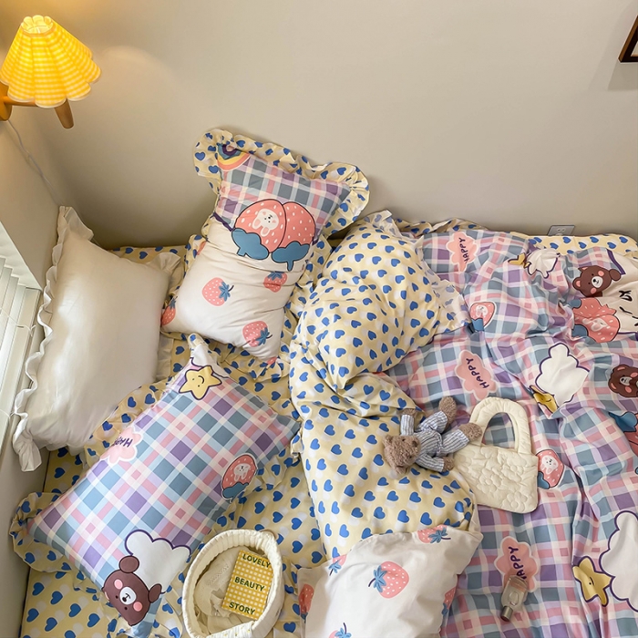 91家纺网 家纺一手货源 找家纺 绵庭家纺 2024新款全棉喷气床裙款四件套 夏日乐园