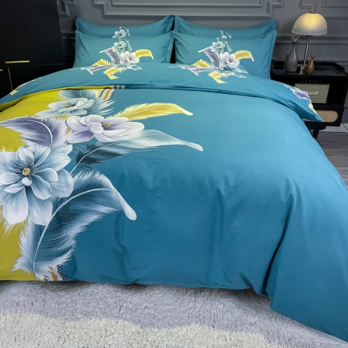 91家纺网 家纺一手货源 找家纺 金爱家 2021新款大版磨毛花卉系列四件套 雅卉-黄