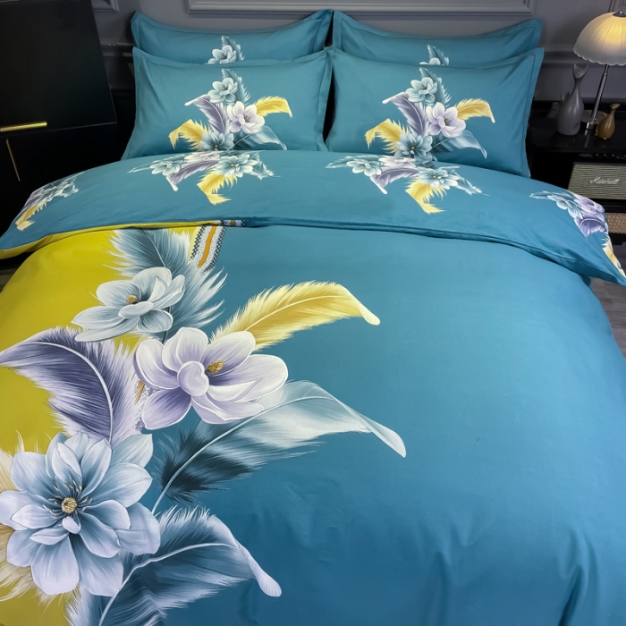 91家纺网 家纺一手货源 找家纺 金爱家 2021新款大版磨毛花卉系列四件套 雅卉-黄