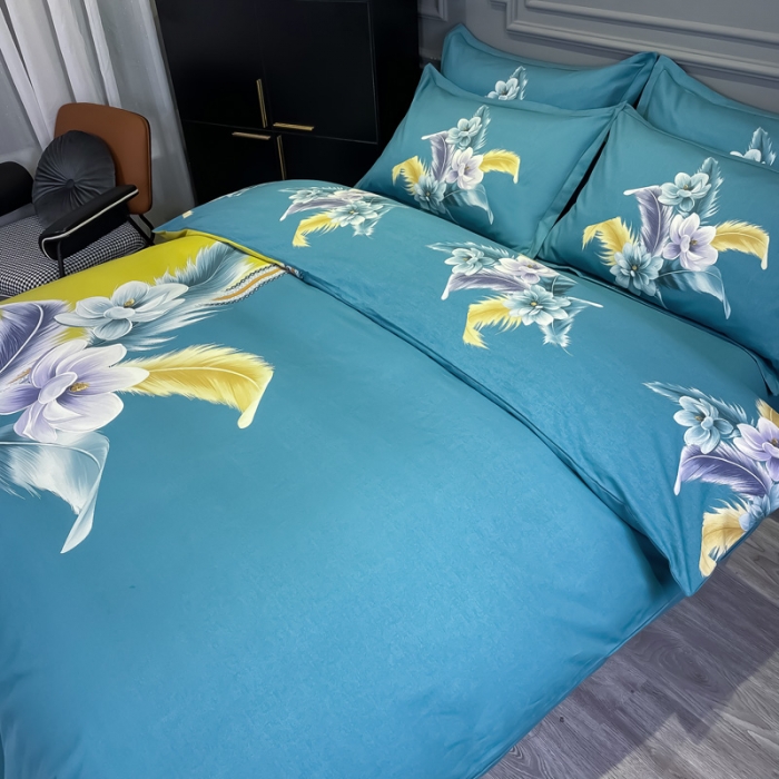 91家纺网 家纺一手货源 找家纺 金爱家 2021新款大版磨毛花卉系列四件套 雅卉-黄