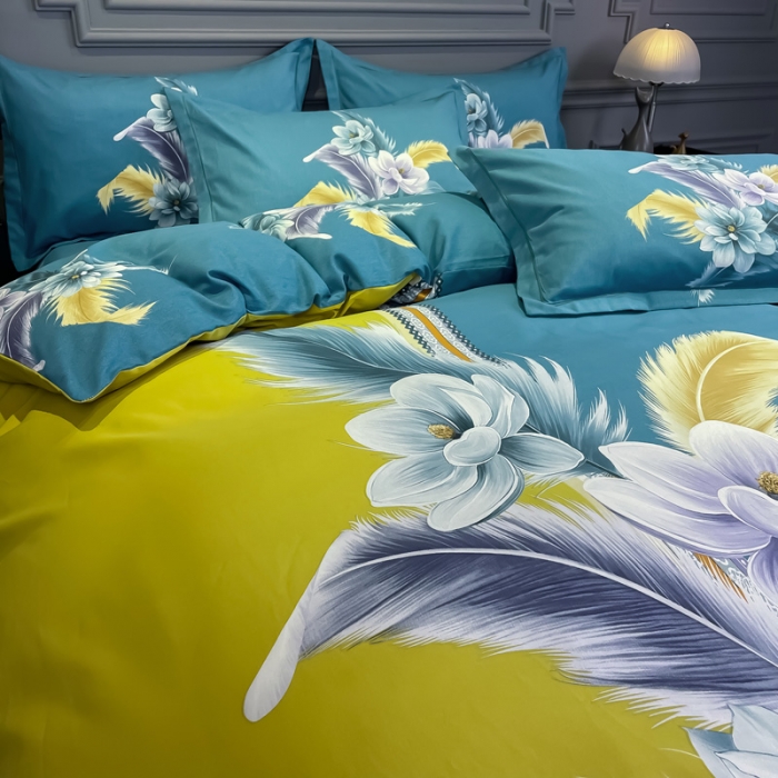 91家纺网 家纺一手货源 找家纺 金爱家 2021新款大版磨毛花卉系列四件套 雅卉-黄