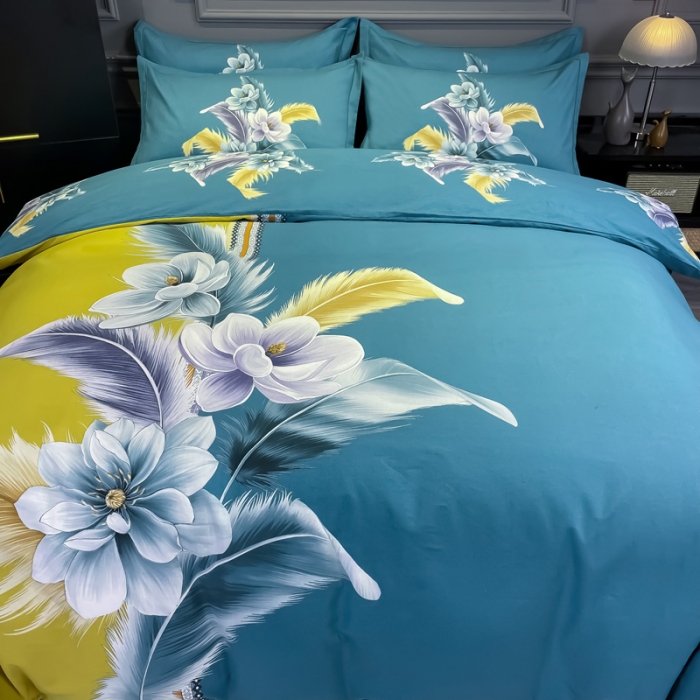 91家纺网 家纺一手货源 找家纺 金爱家 2021新款大版磨毛花卉系列四件套 雅卉-黄