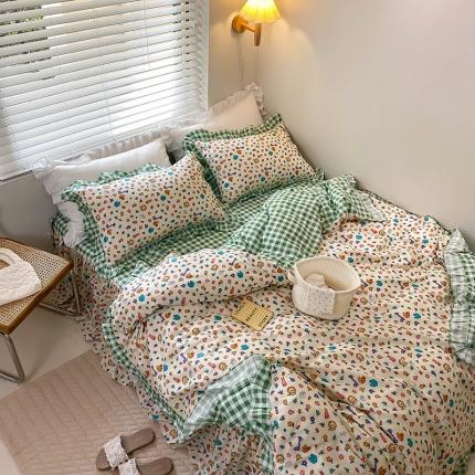 91家纺网 家纺一手货源 找家纺 绵庭家纺 2024新款全棉喷气床裙款四件套 小鹿斑比