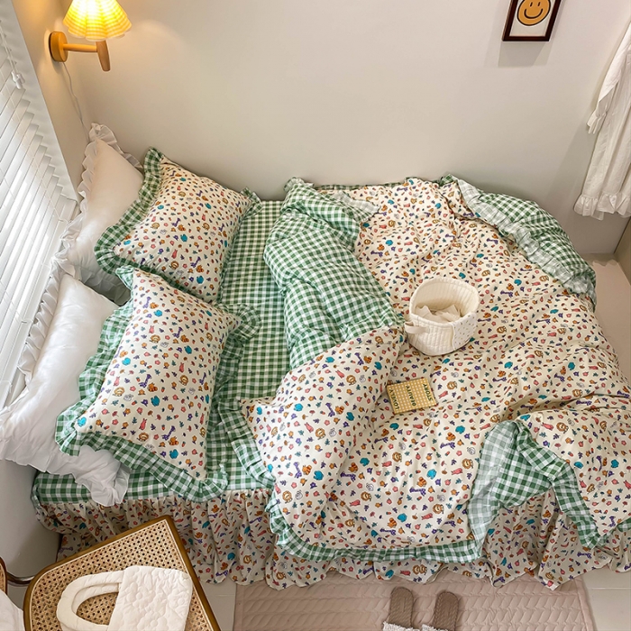 91家纺网 家纺一手货源 找家纺 绵庭家纺 2024新款全棉喷气床裙款四件套 小鹿斑比