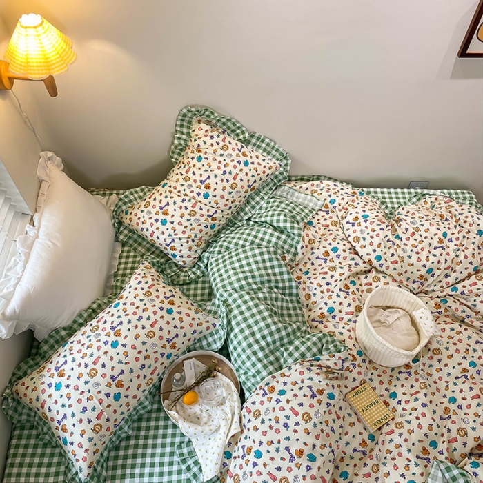 91家纺网 家纺一手货源 找家纺 绵庭家纺 2024新款全棉喷气床裙款四件套 小鹿斑比