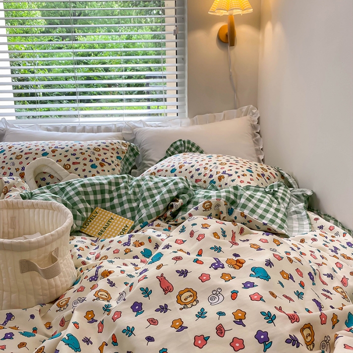 91家纺网 家纺一手货源 找家纺 绵庭家纺 2024新款全棉喷气床裙款四件套 小鹿斑比