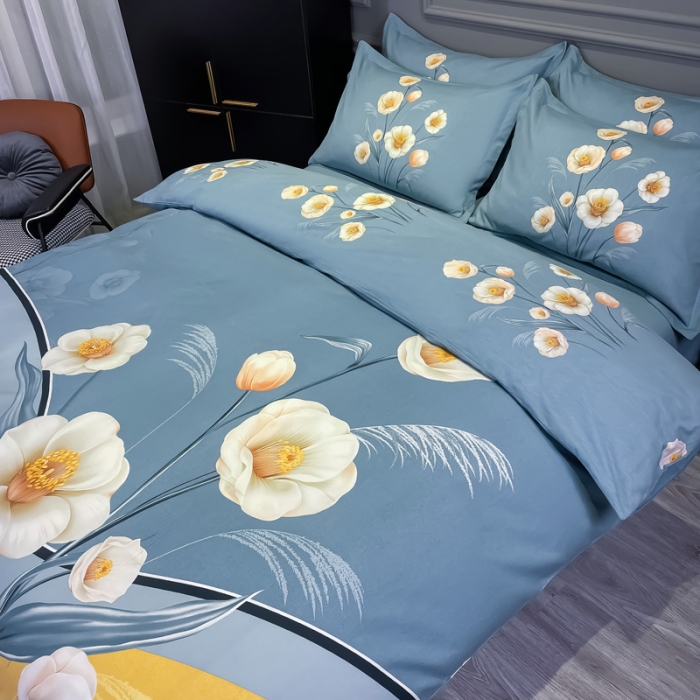 91家纺网 家纺一手货源 找家纺 金爱家 2021新款大版磨毛花卉系列四件套 暮语-黄