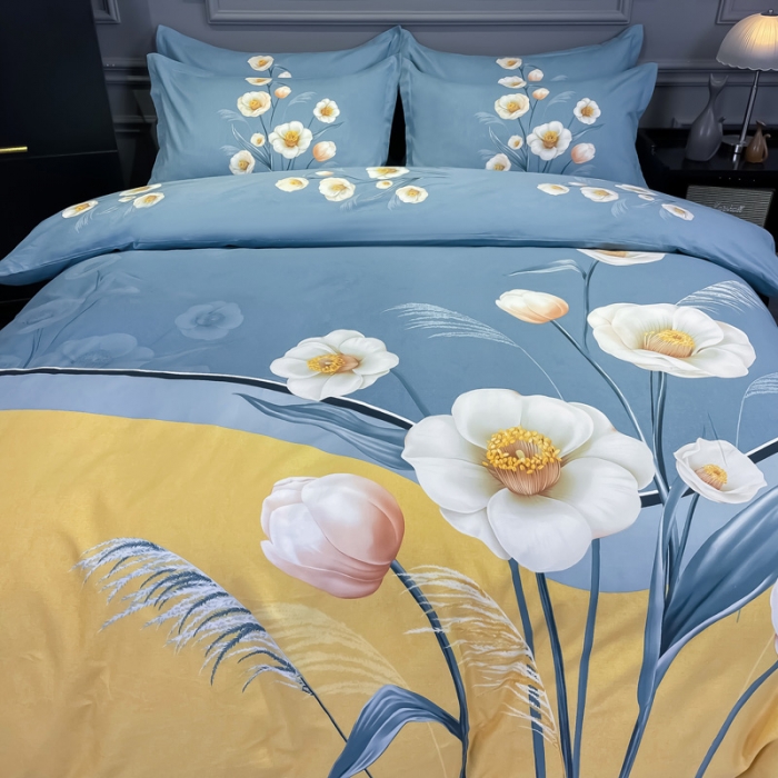 91家纺网 家纺一手货源 找家纺 金爱家 2021新款大版磨毛花卉系列四件套 暮语-黄