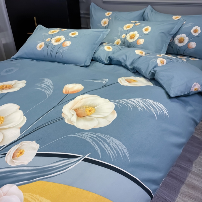 91家纺网 家纺一手货源 找家纺 金爱家 2021新款大版磨毛花卉系列四件套 暮语-黄