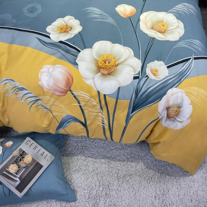 91家纺网 家纺一手货源 找家纺 金爱家 2021新款大版磨毛花卉系列四件套 暮语-黄