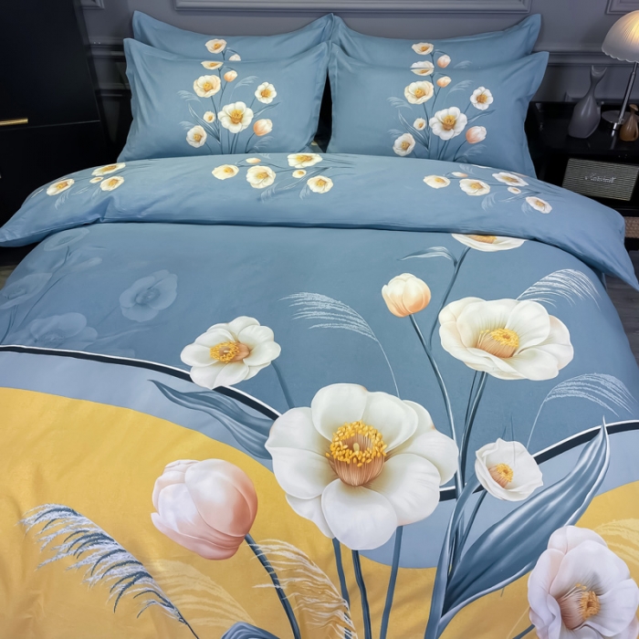 91家纺网 家纺一手货源 找家纺 金爱家 2021新款大版磨毛花卉系列四件套 暮语-黄