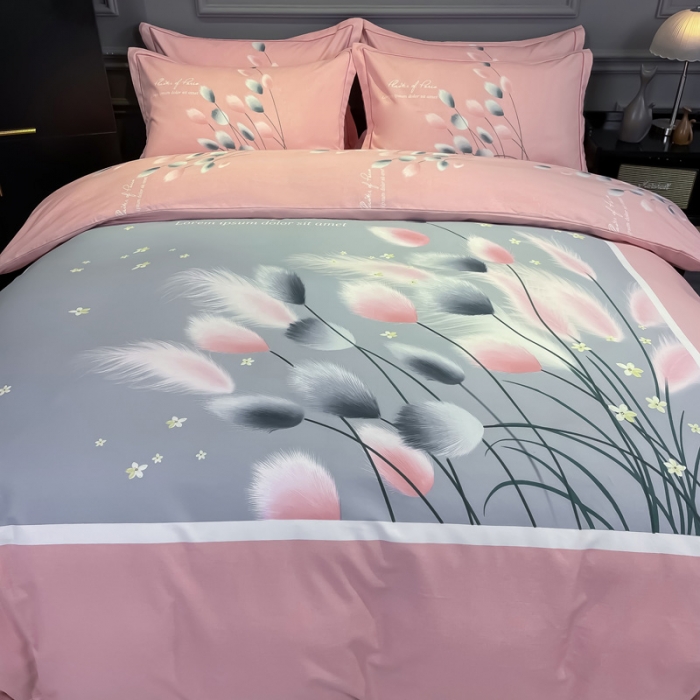 91家纺网 家纺一手货源 找家纺 金爱家 2021新款大版磨毛花卉系列四件套 雪见-粉