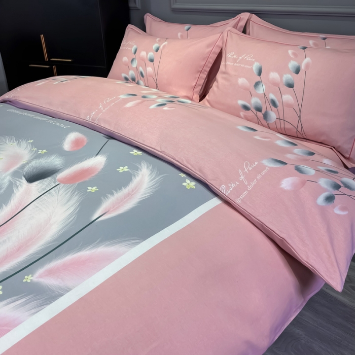 91家纺网 家纺一手货源 找家纺 金爱家 2021新款大版磨毛花卉系列四件套 雪见-粉