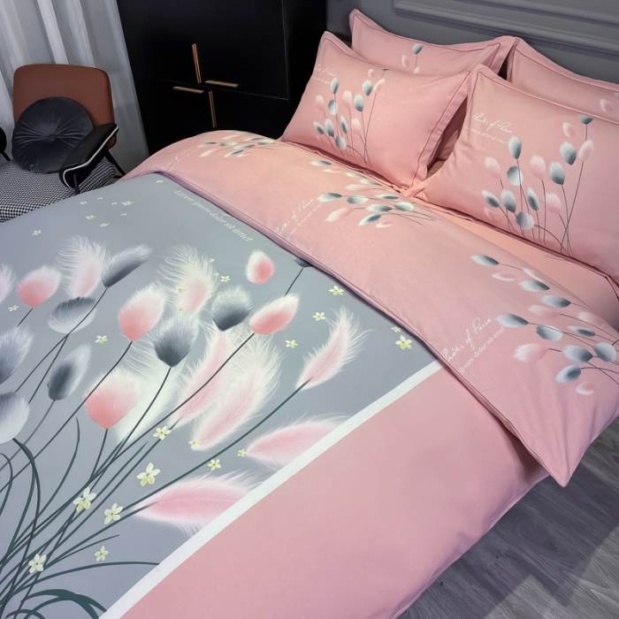 91家纺网 家纺一手货源 找家纺 金爱家 2021新款大版磨毛花卉系列四件套 雪见-粉