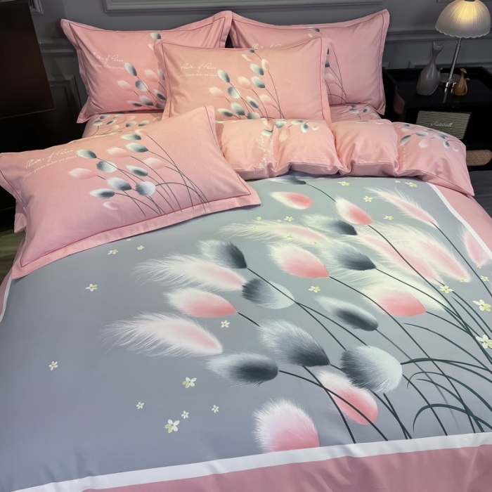 91家纺网 家纺一手货源 找家纺 金爱家 2021新款大版磨毛花卉系列四件套 雪见-粉