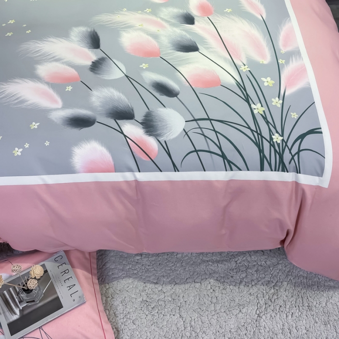 91家纺网 家纺一手货源 找家纺 金爱家 2021新款大版磨毛花卉系列四件套 雪见-粉