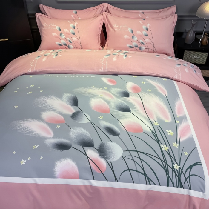 91家纺网 家纺一手货源 找家纺 金爱家 2021新款大版磨毛花卉系列四件套 雪见-粉