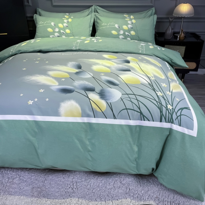 91家纺网 家纺一手货源 找家纺 金爱家 2021新款大版磨毛花卉系列四件套 雪见-绿