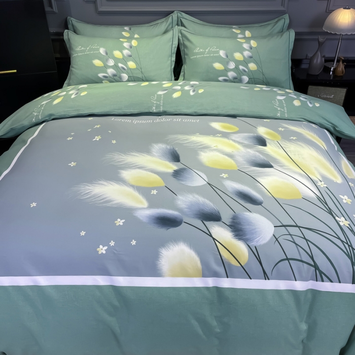 91家纺网 家纺一手货源 找家纺 金爱家 2021新款大版磨毛花卉系列四件套 雪见-绿