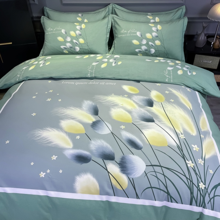 91家纺网 家纺一手货源 找家纺 金爱家 2021新款大版磨毛花卉系列四件套 雪见-绿