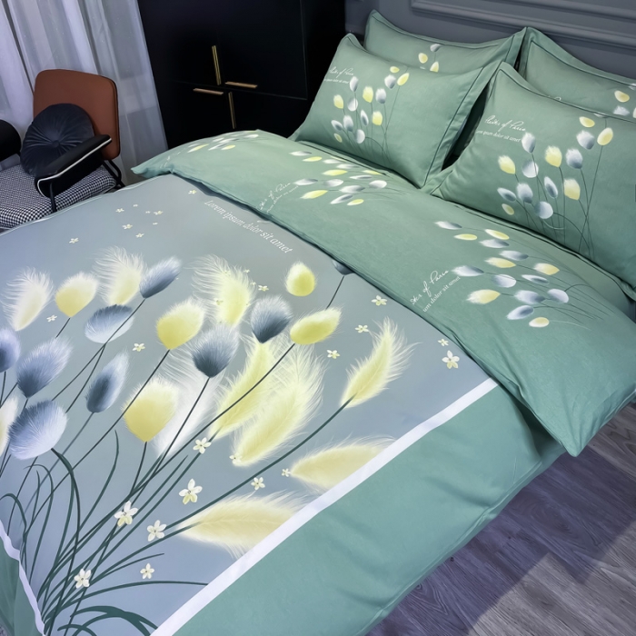 91家纺网 家纺一手货源 找家纺 金爱家 2021新款大版磨毛花卉系列四件套 雪见-绿