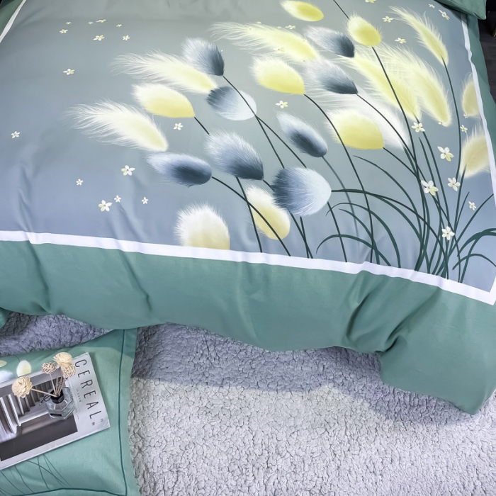 91家纺网 家纺一手货源 找家纺 金爱家 2021新款大版磨毛花卉系列四件套 雪见-绿